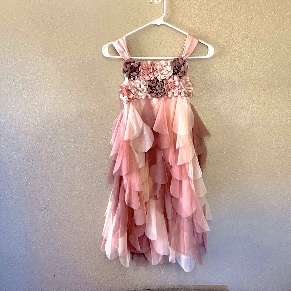 Biscotti pink and neutral tone flower girl dress